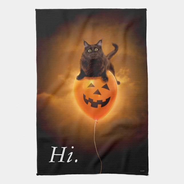 Cat on Halloween Balloon Kitchen Towel (Vertical)