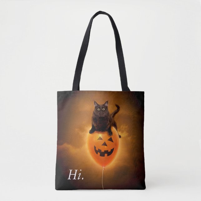 Cat on Halloween Balloon Tote Bag (Front)