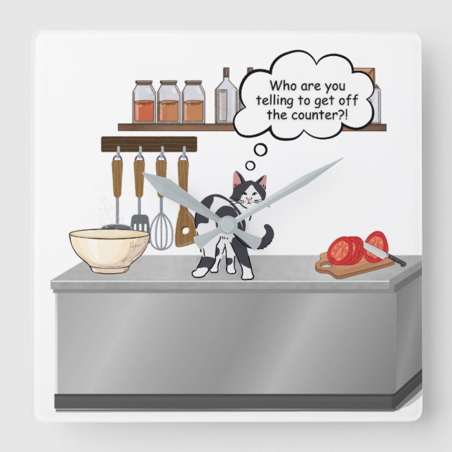 Cat on Kitchen Counter Wall Clock  (Front)