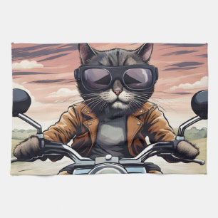 Cat on motorbike kitchen towel
