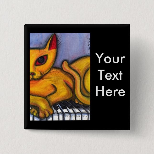 Cat on Piano Keyboard 2 Inch Square Button (Front)