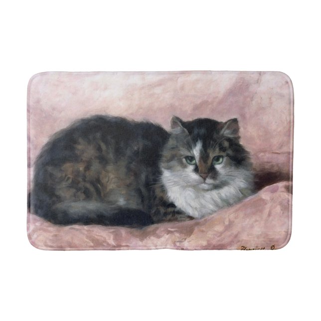 Cat on Pink Pillow by Henriëtte Ronner-Knip Bath Mat (Front)