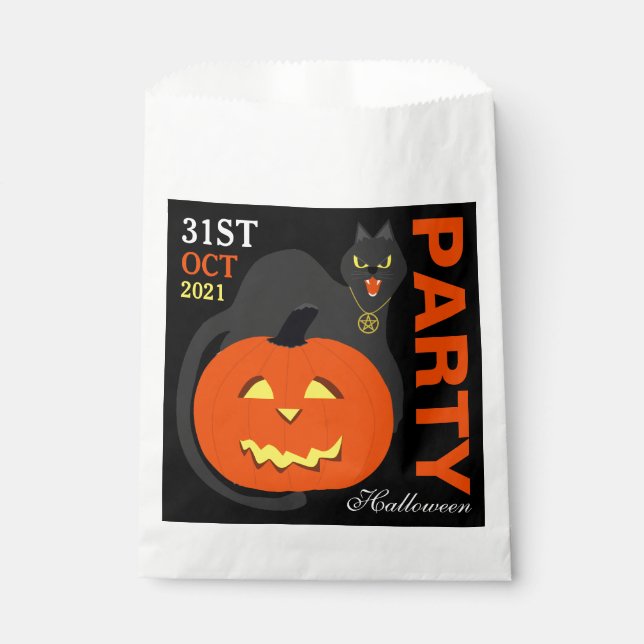 Cat on Pumpkin, Halloween Favour Bag (Front)
