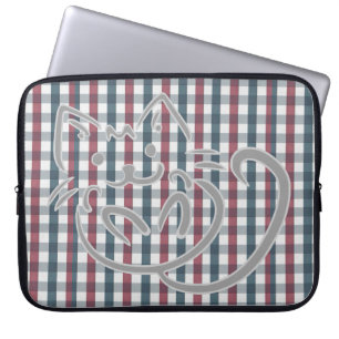 Cat on Red and Blue Plaid Laptop Sleeve