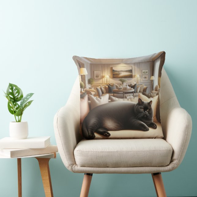 Cat on sofa so comfort throw pillow (Chair)