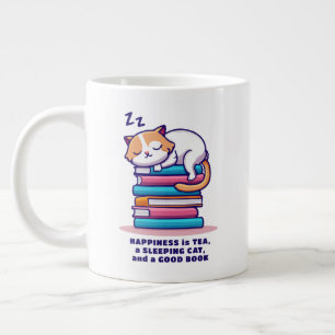 Cat on Stack of Books Cute Personalized Reader Tea Large Coffee Mug