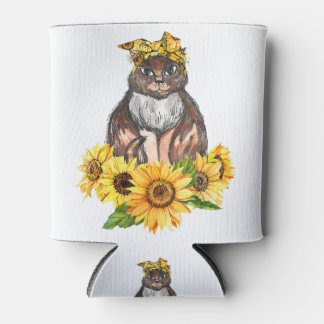 Cat On Sunflower Hippie Shirt Cute Cat Lover Gifts Can Cooler