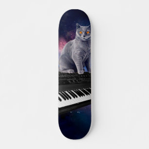Cat on synthesizer in space skateboard