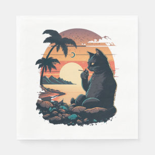 Cat on the beach with the cigarette napkin