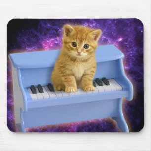 Cat on the blue piano mouse pad