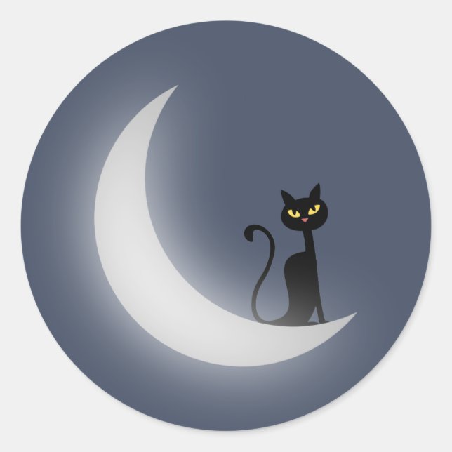 Cat on the Moon Classic Round Sticker (Front)
