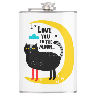 Cat on the moon hip flask