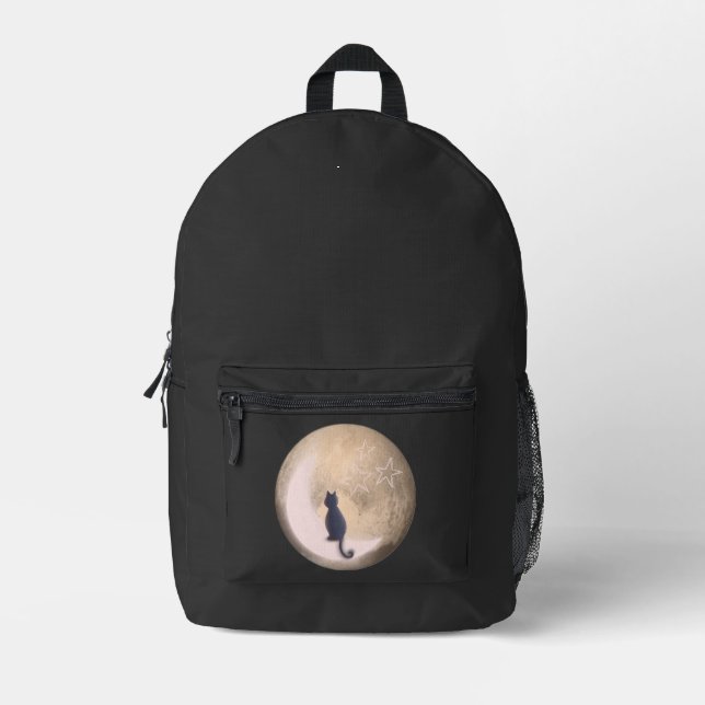 cat on the moon printed backpack (Front)