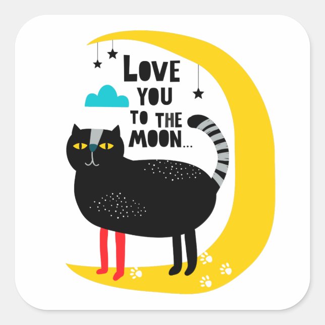 Cat on the moon square sticker (Front)