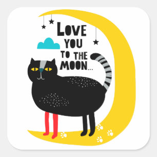 Cat on the moon square sticker