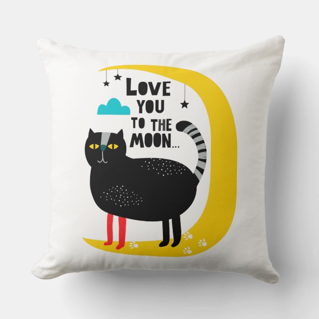Cat on the moon throw pillow (Front)