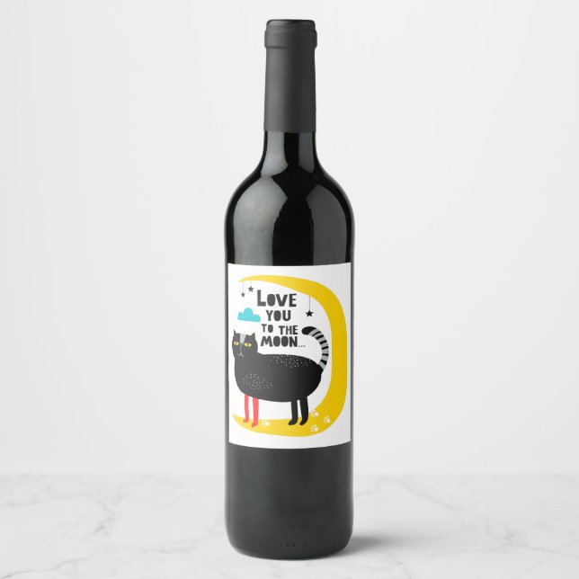 Cat on the moon wine label (Front)