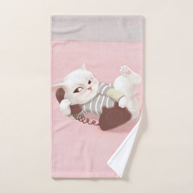 Cat on the Phone Hand Towel (Hand Towel)