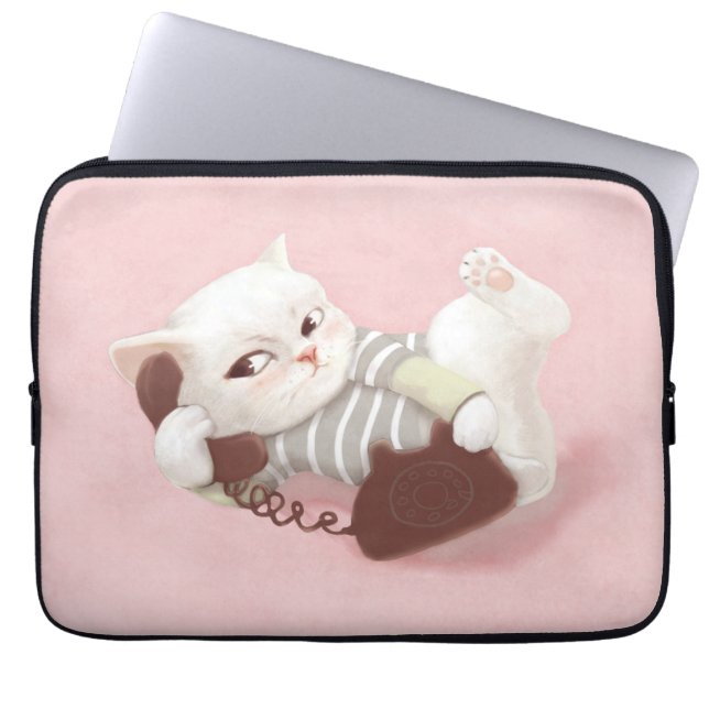 Cat on the Phone Laptop Sleeve (Front)