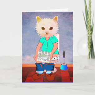 CAT ON THE TOILET FUNNY THINKING OF YOU CARDS