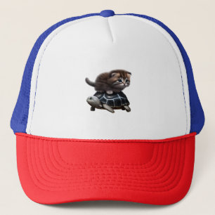 Cat on turtle trucker hat