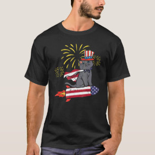 Cat On Us Flag Rocket Cute 4th July Patriotic Men T-Shirt