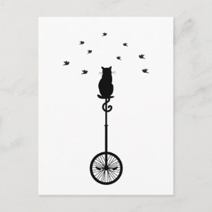 cat on vintage bicycle with birds postcard
