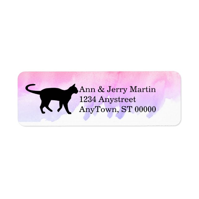 cat on watercolor custom address label (Front)