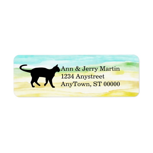 cat on watercolor paint design custom address (Front)