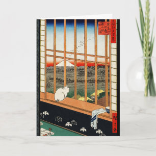 Cat on Window with View of Mt Fuji by Hiroshige Card