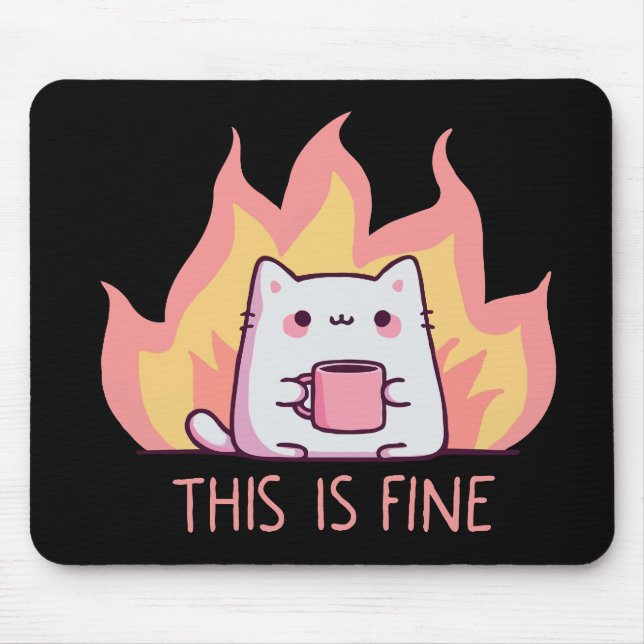Cat One Fire This Is Fine Mouse Pad (Front)