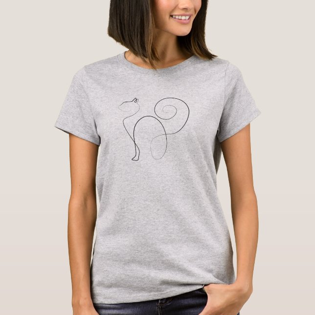 Cat One Line Drawing Art T-Shirt (Front)