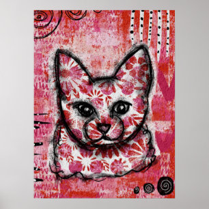 Cat Orange Hot Pink - Bright Kitty Poster