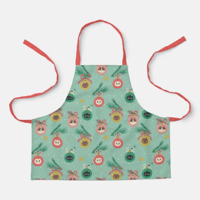 Cat Ornaments on Tree Pattern Apron (Front)