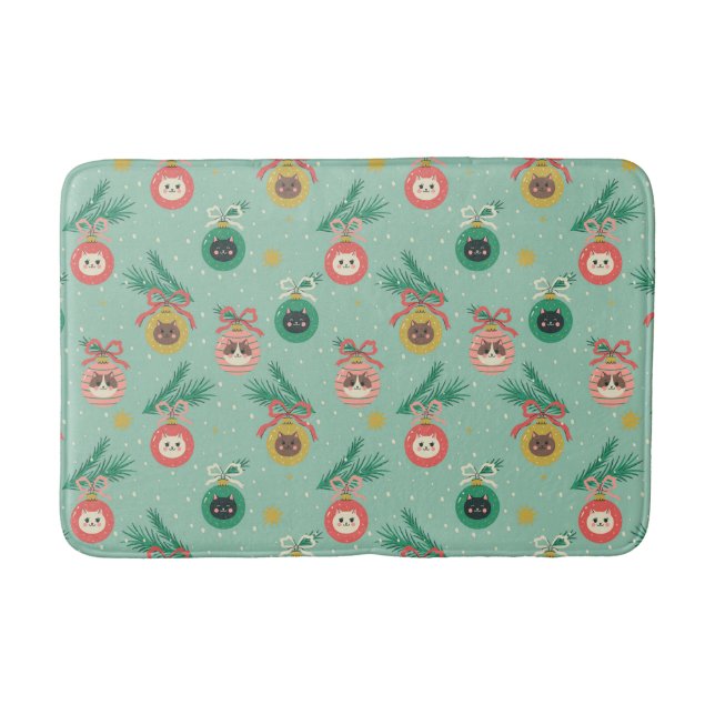Cat Ornaments on Tree Pattern Bath Mat (Front)