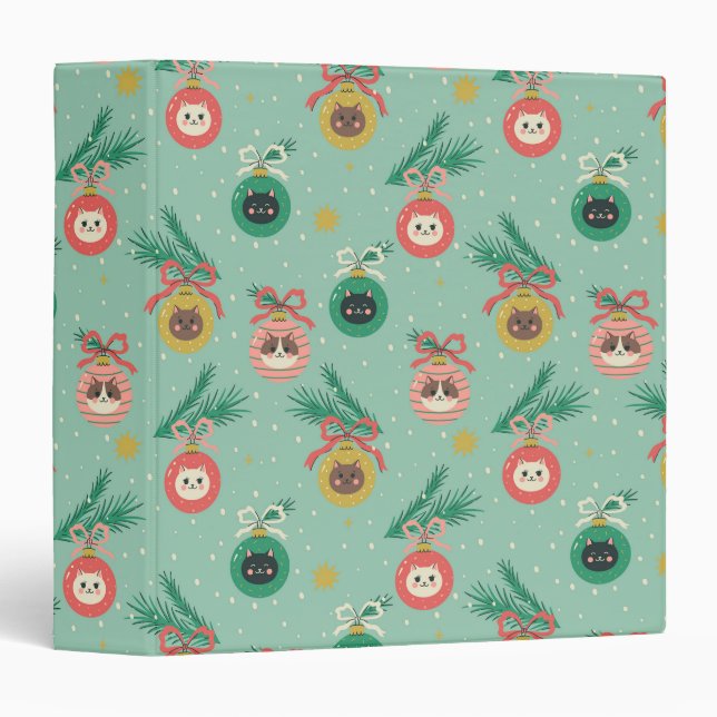 Cat Ornaments on Tree Pattern Binder (Front/Spine)