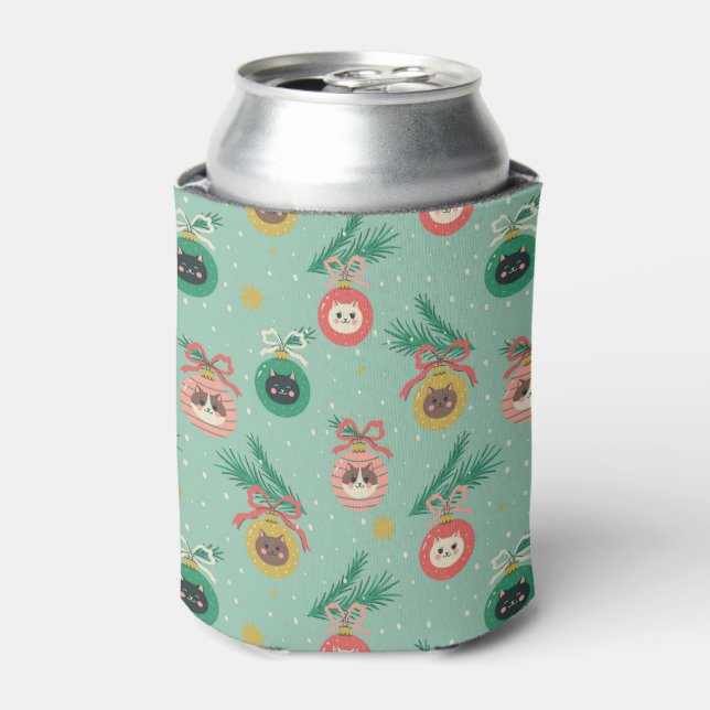 Cat Ornaments on Tree Pattern Can Cooler (Can Front)