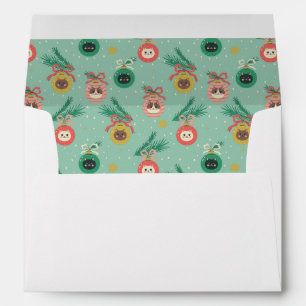Cat Ornaments on Tree Pattern Envelope