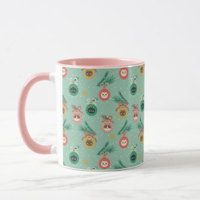 Cat Ornaments on Tree Pattern Mug (Left)