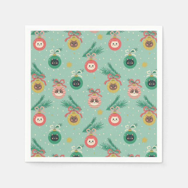Cat Ornaments on Tree Pattern Napkin (Front)