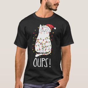 Cat Oups! White Cat Tangled Up In Christmas Tree L T-Shirt