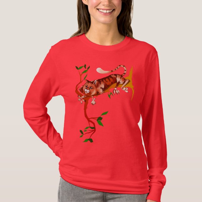 Cat Out On A Limb T Shirt (Front)
