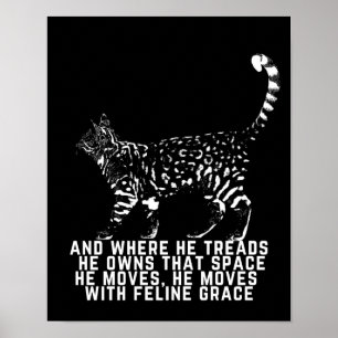 Cat outline with feline grace poem black  poster