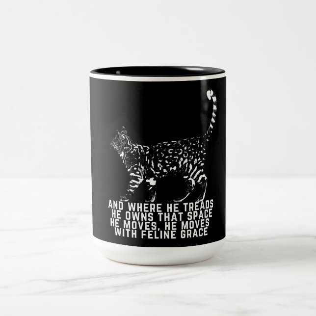 Cat outline with feline grace poem black Two-Tone coffee mug (Center)