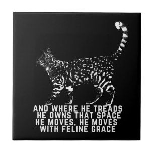 Cat outline with feline grace poem black Two-Tone  Tile