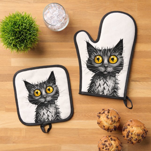 Cat Oven Mitt & Pot Holder Set (Top Down)