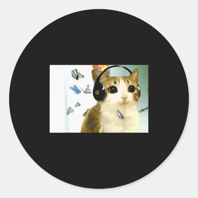 Cat Owl Funny Cursed Internet Trendy Meme Funny Me Classic Round Sticker (Front)