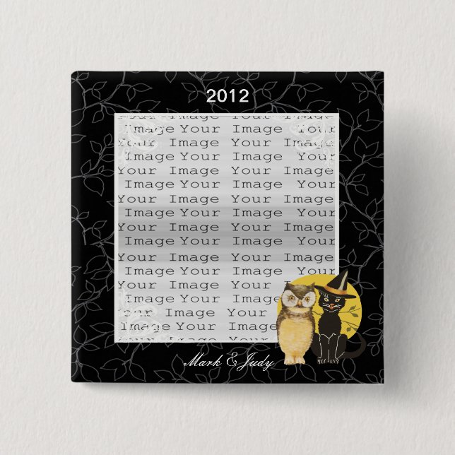 Cat & Owl Halloween Wedding Button (Front)