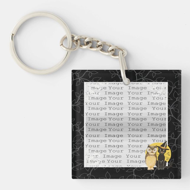 Cat & Owl Halloween Wedding Key Chain (Front)