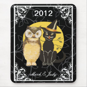 Cat & Owl Halloween Wedding Mouse Pad